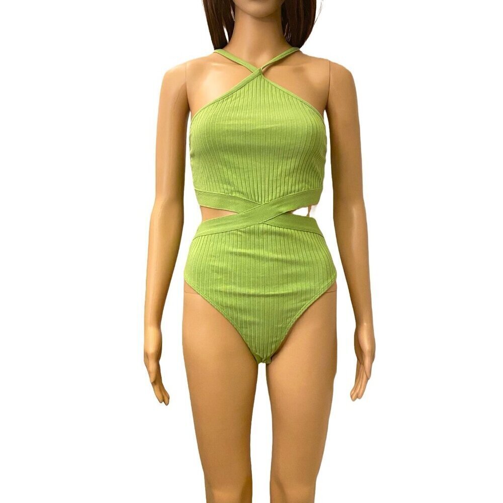 Zara Ribbed Cotton Blend Cut Out Bodysuit Women’s Green Size S - Small - NWT